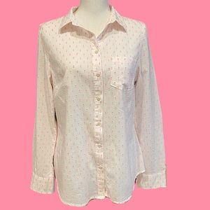 White and Pink Long Sleeve Button Down Shirt